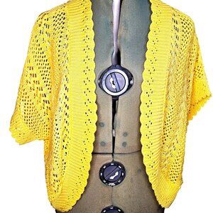 Womans Cato boho-chic butter yellow open knit pattern light weight cardigan 22/2